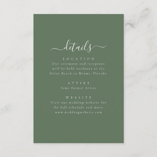 Elegant Minimal Wedding Details Enclosure Card エンクロージャーカード (正面)