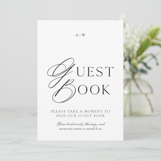 Elegant Minimal Wedding Guest Book Sign 招待状 (スタンド正面)