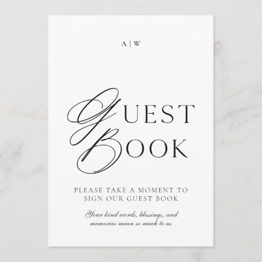 Elegant Minimal Wedding Guest Book Sign 招待状 (正面)