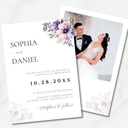 Elegant Minimal White Floral Wedding Invitation  招待状