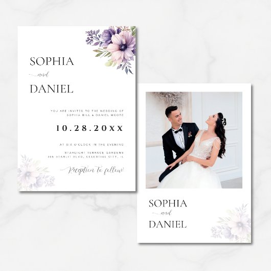 Elegant Minimal White Floral Wedding Invitation  招待状