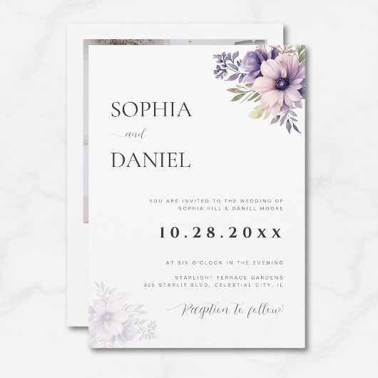 Elegant Minimal White Floral Wedding Invitation  招待状