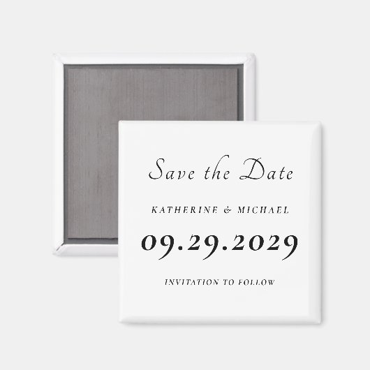 Elegant Minimal White Wedding Save The Date マグネット (正面/裏面)
