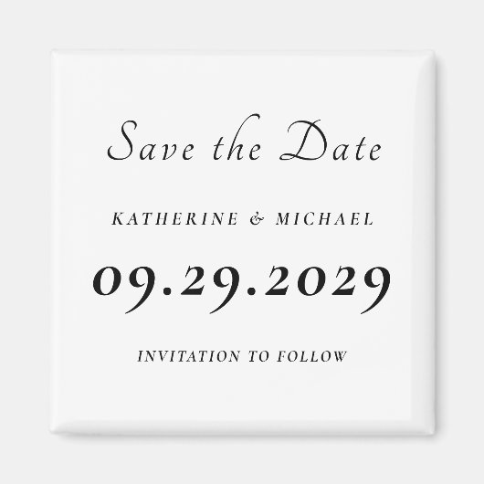 Elegant Minimal White Wedding Save The Date マグネット (正面)