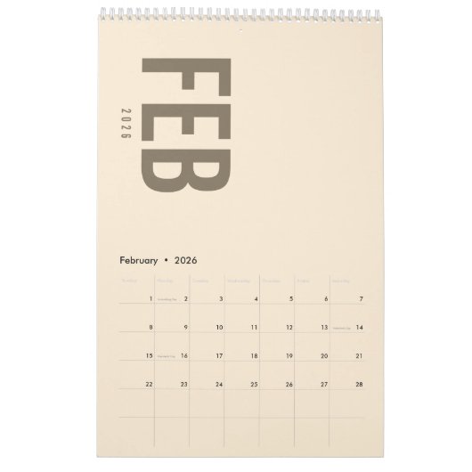 Elegant Minimalist 2026 Calendar カレンダー (2月 2026)