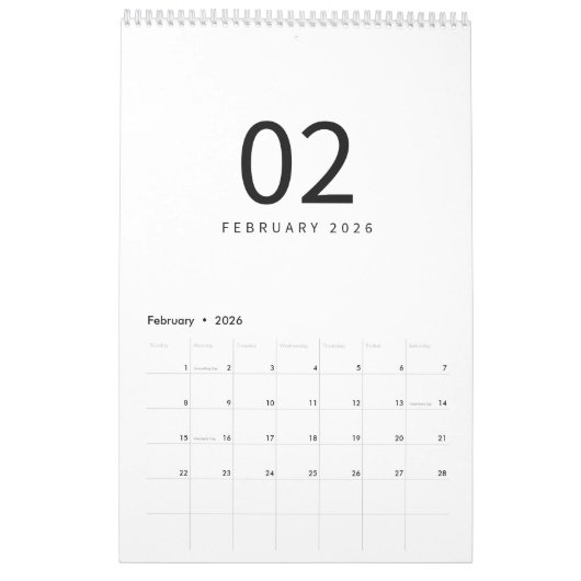 Elegant Minimalist 2026 Calendar カレンダー (2月 2026)
