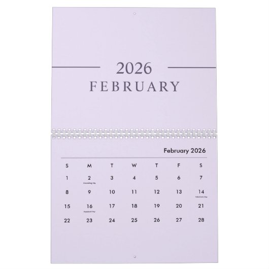Elegant Minimalist 2026 Calendar カレンダー (2月 2026)