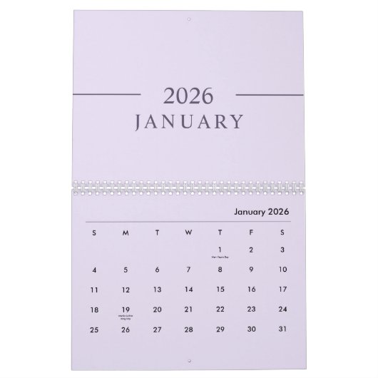 Elegant Minimalist 2026 Calendar カレンダー (1月 2026)