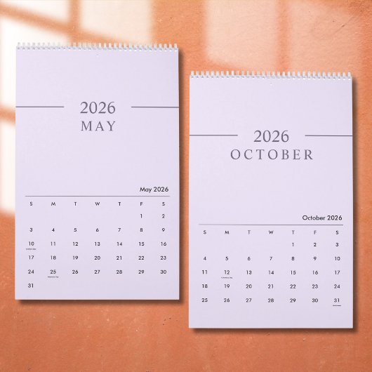 Elegant Minimalist 2026 Calendar カレンダー
