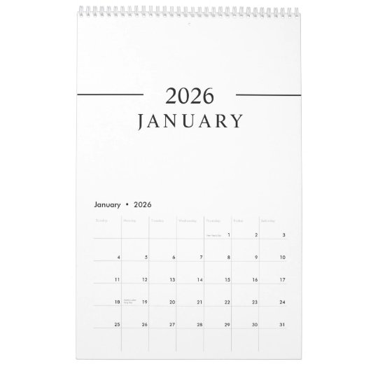 Elegant Minimalist 2026 Calendar カレンダー (1月 2026)