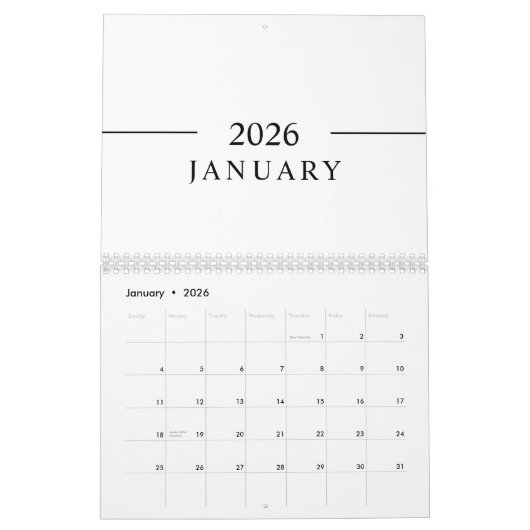 Elegant Minimalist 2026 Calendar カレンダー (1月 2026)