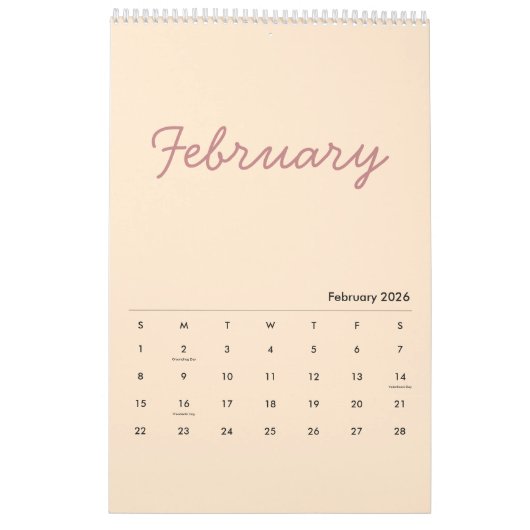 Elegant Minimalist 2026 Calendar カレンダー (2月 2026)