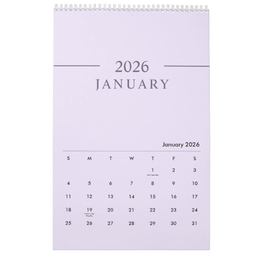 Elegant Minimalist 2026 Calendar カレンダー (1月 2026)