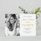 Elegant Minimalist 30th Birthday Photo Party Gold 箔招待状 (立ち正面)