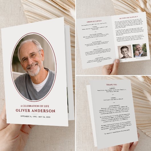 Elegant Minimalist 3-Photo Folded Funeral プログラム