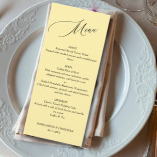 Elegant Minimalist Banana Yellow Wedding Menu メニュー