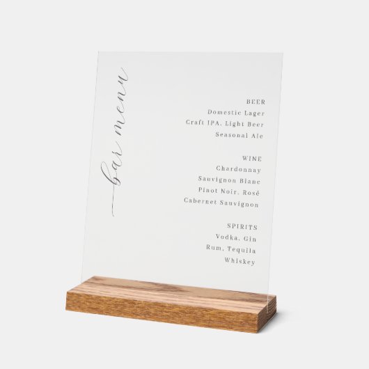 Elegant Minimalist Bar Menu アクリルサイン (傾斜)