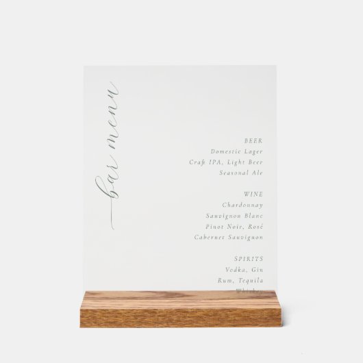 Elegant Minimalist Bar Menu アクリルサイン (正面)