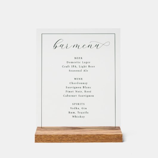 Elegant Minimalist Bar Menu Sign アクリルサイン (正面)