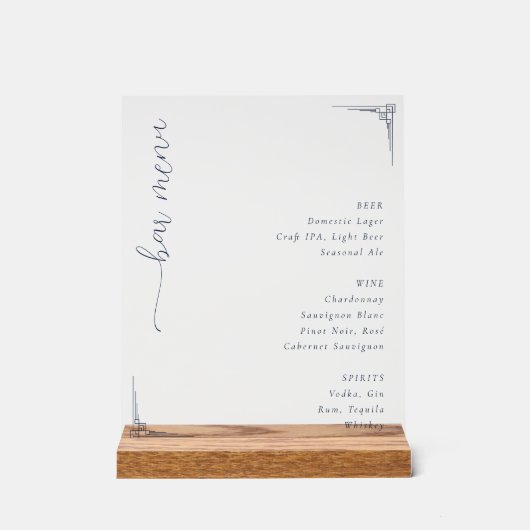 Elegant Minimalist Bar Menu Sign アクリルサイン (正面)