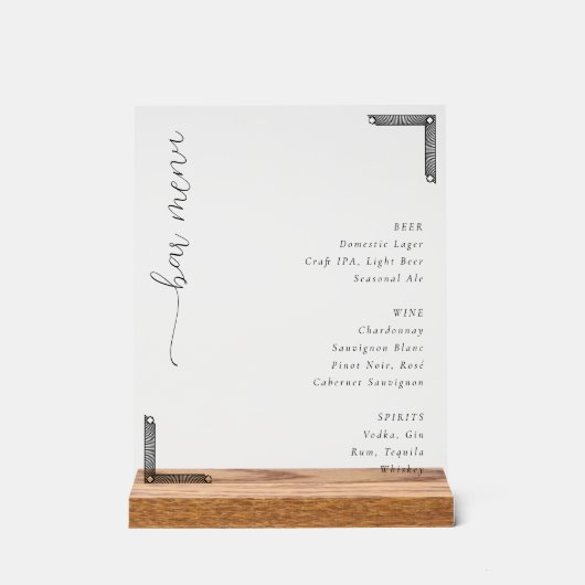 Elegant Minimalist Bar Menu Sign アクリルサイン (正面)