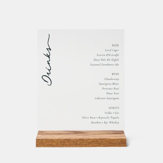 Elegant Minimalist Beverage Menu アクリルサイン (正面)
