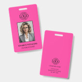 Elegant Minimalist Bight Pink Employee Photo ID バッジ (正面＆裏面)