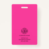 Elegant Minimalist Bight Pink Employee Photo ID バッジ (裏面)