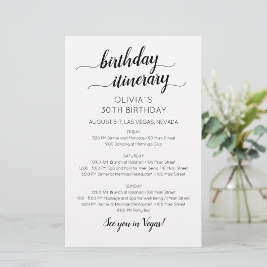 Elegant Minimalist Birthday Itinerary Invitation (スタンド正面)