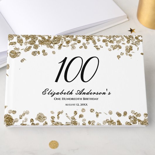 Elegant Minimalist Black and Gold 100th Birthday ゲストブック