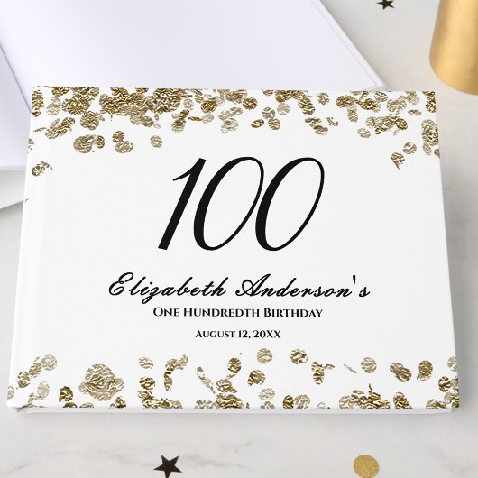 Elegant Minimalist Black and Gold 100th Birthday ゲストブック
