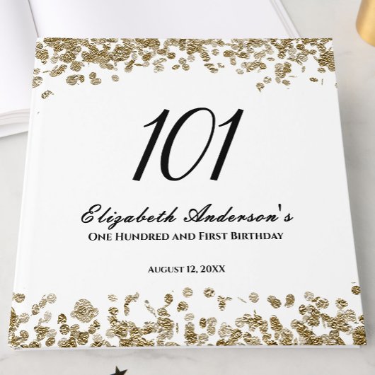 Elegant Minimalist Black and Gold 101st Birthday ゲストブック