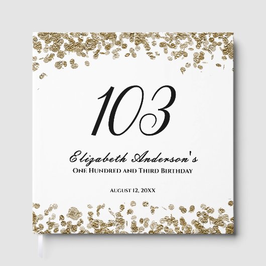 Elegant Minimalist Black and Gold 103rd Birthday ゲストブック (正面)
