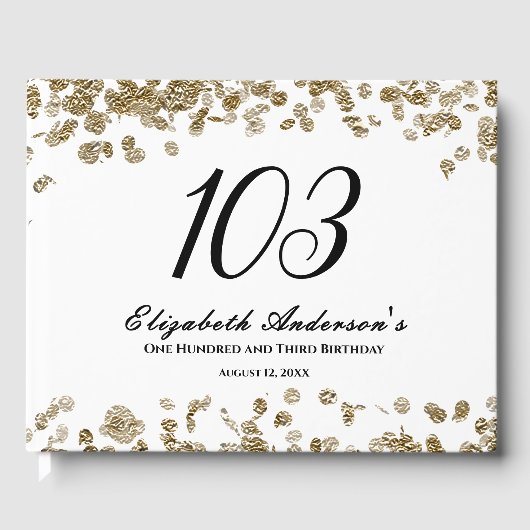 Elegant Minimalist Black and Gold 103rd Birthday ゲストブック (正面)