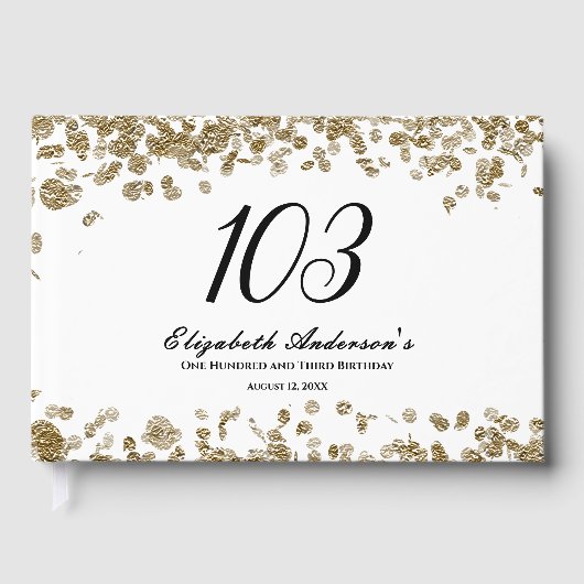 Elegant Minimalist Black and Gold 103rd Birthday ゲストブック (正面)