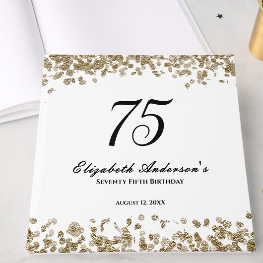 Elegant Minimalist Black and Gold 75th Birthday ゲストブック