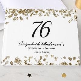 Elegant Minimalist Black and Gold 76th Birthday ゲストブック