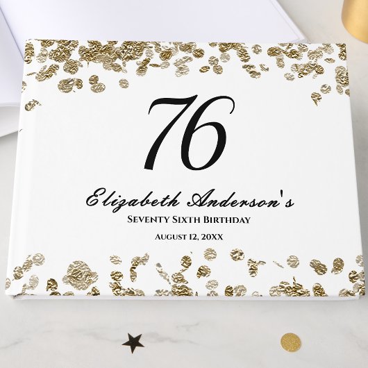 Elegant Minimalist Black and Gold 76th Birthday ゲストブック