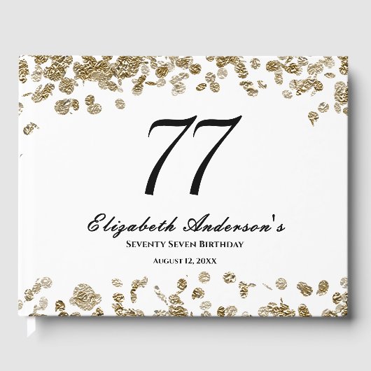 Elegant Minimalist Black and Gold 77th Birthday ゲストブック (正面)
