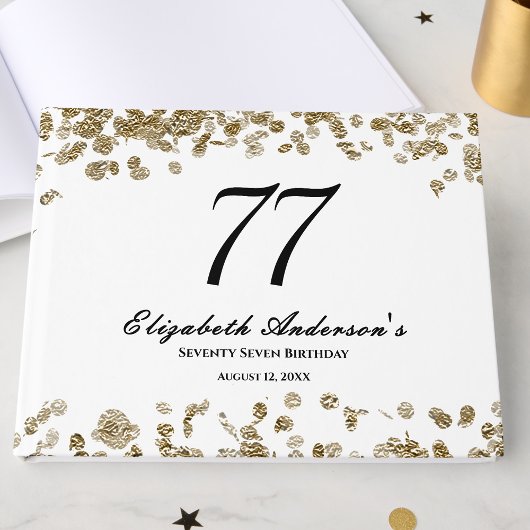 Elegant Minimalist Black and Gold 77th Birthday ゲストブック