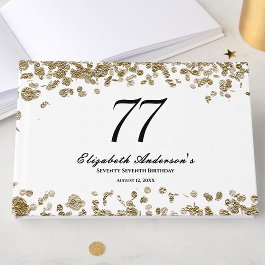 Elegant Minimalist Black and Gold 77th Birthday ゲストブック