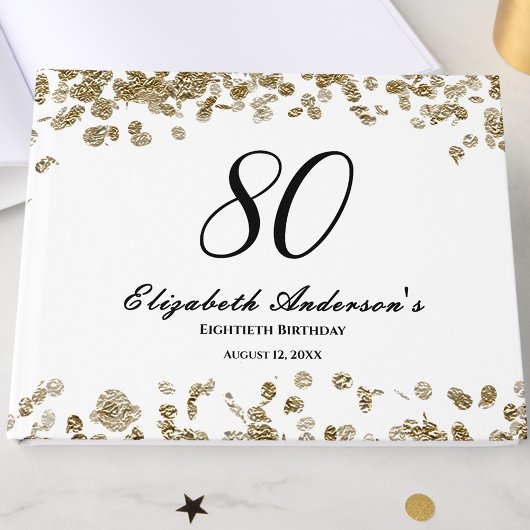 Elegant Minimalist Black and Gold 80th Birthday ゲストブック