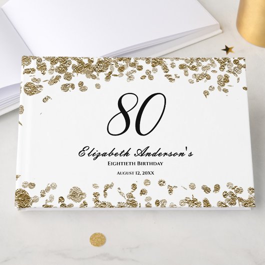 Elegant Minimalist Black and Gold 80th Birthday ゲストブック