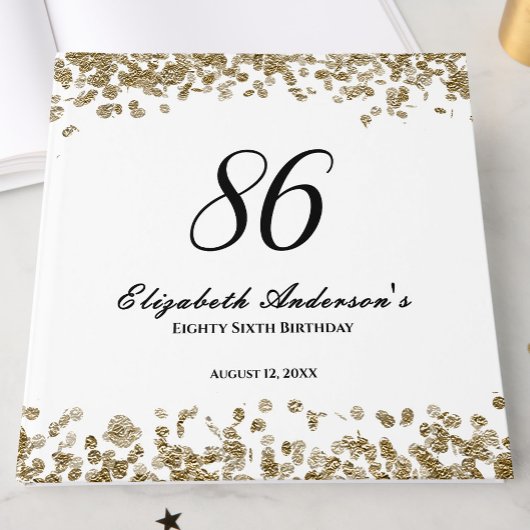 Elegant Minimalist Black and Gold 86th Birthday ゲストブック