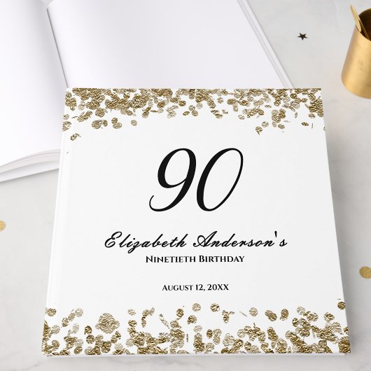 Elegant Minimalist Black and Gold 90th Birthday ゲストブック