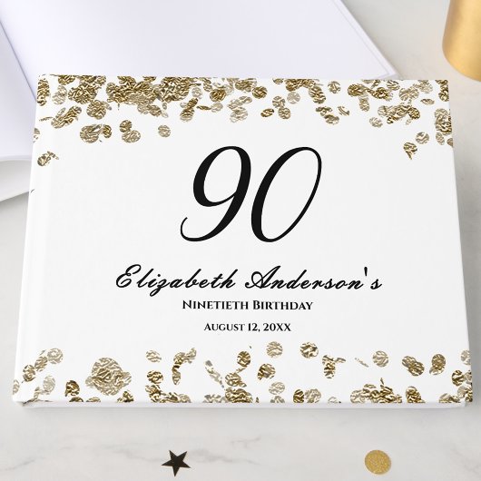 Elegant Minimalist Black and Gold 90th Birthday ゲストブック