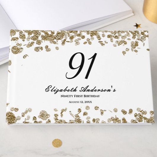 Elegant Minimalist Black and Gold 91st Birthday ゲストブック