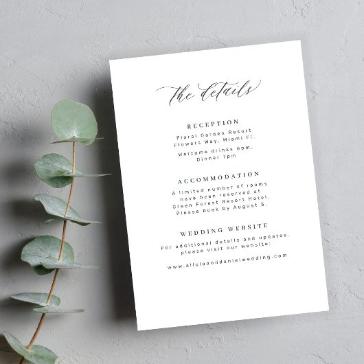 Elegant minimalist black and white wedding details エンクロージャーカード