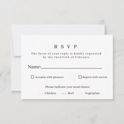 Elegant Minimalist Black and White Wedding RSVP Ca (正面)