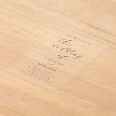 Elegant Minimalist Black Calligraphy Wedding Clear アクリル招待状 (レイダウン)